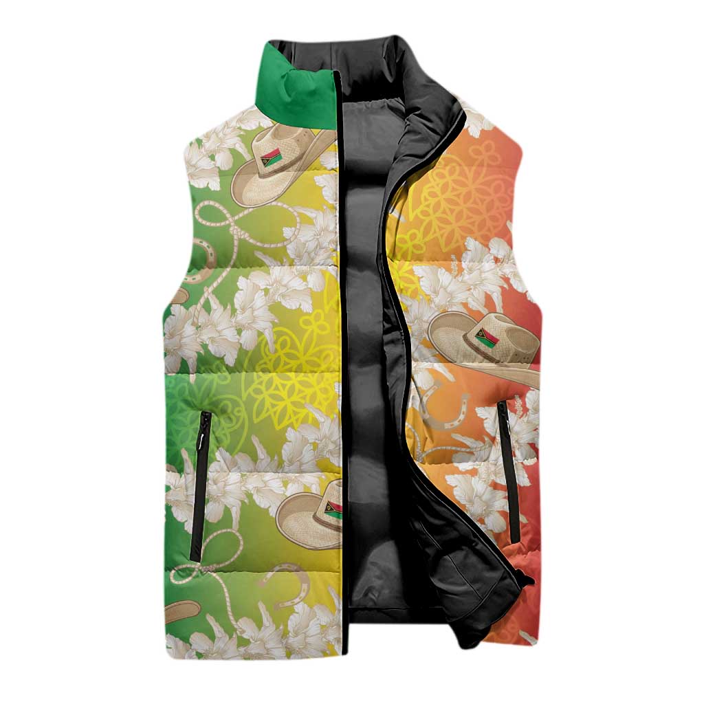 Vanuatu Cowboy Sleeveless Puffer Jacket Straw Hats Hibiscus With Sand Drawing LT14 - Polynesian Pride