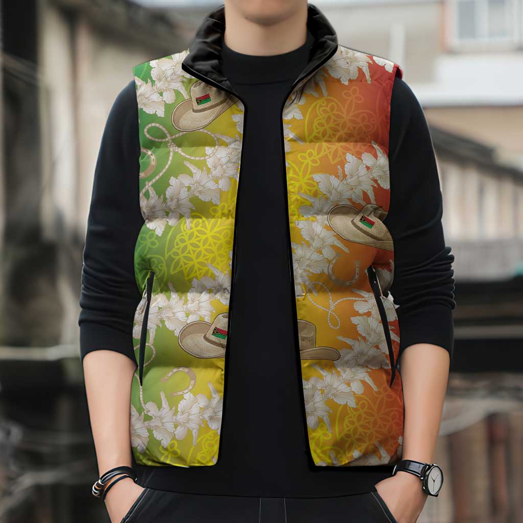 Vanuatu Cowboy Sleeveless Puffer Jacket Straw Hats Hibiscus With Sand Drawing LT14 - Polynesian Pride