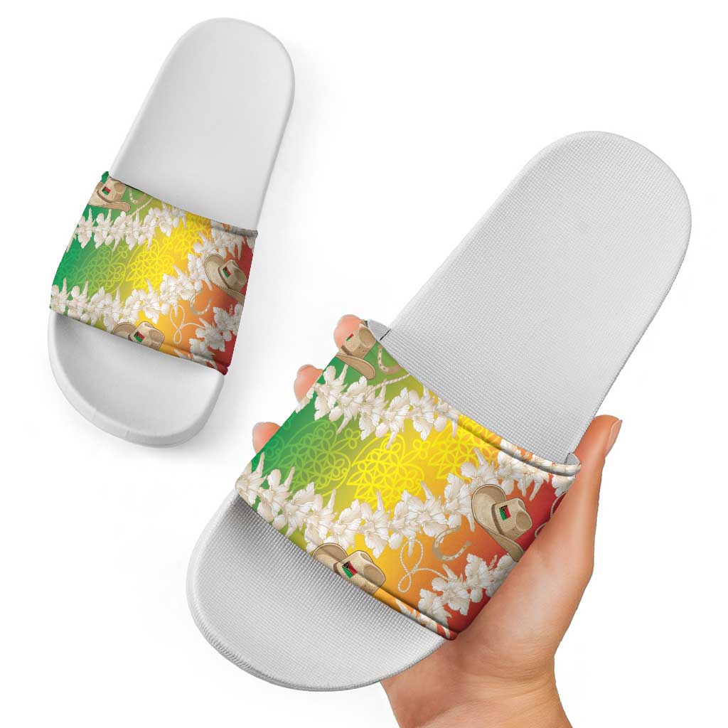 Vanuatu Cowboy Slide Sandals Straw Hats Hibiscus With Sand Drawing LT14 - Polynesian Pride