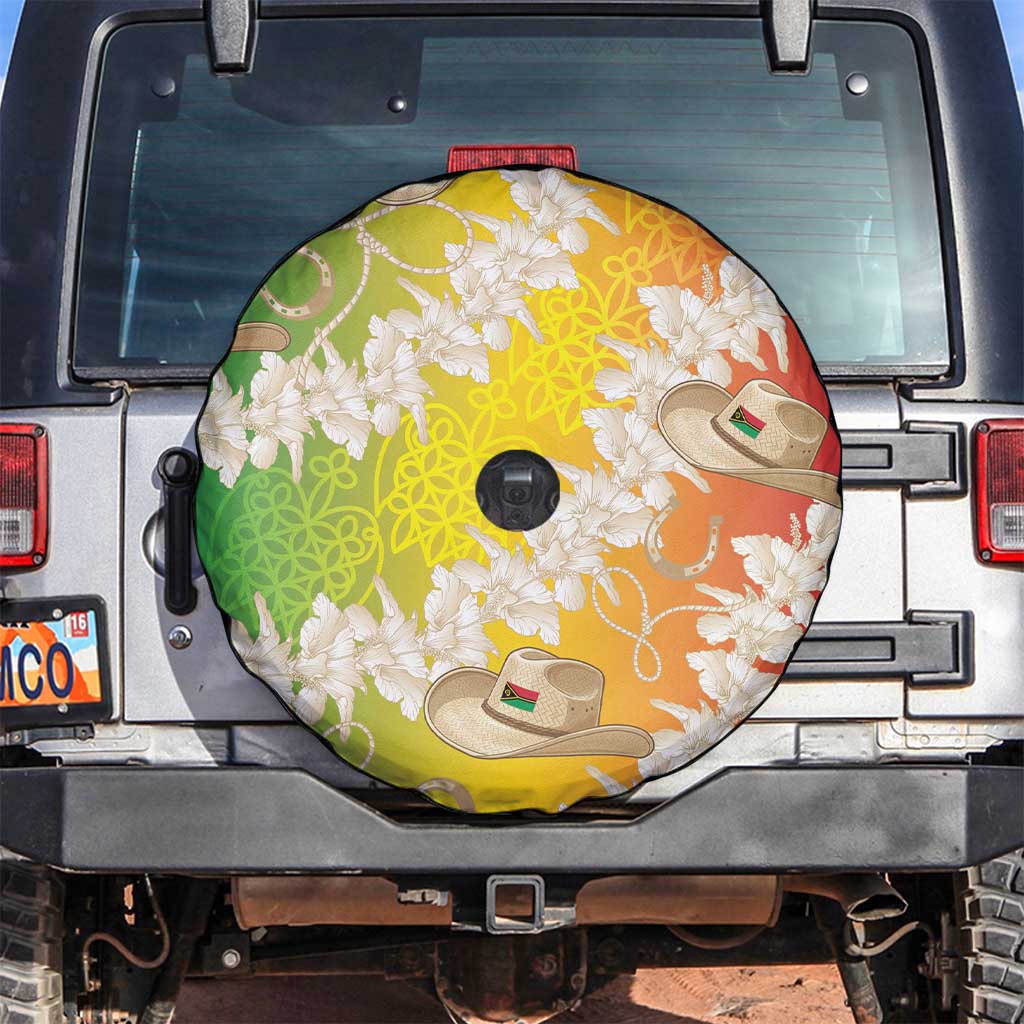 Vanuatu Cowboy Spare Tire Cover Straw Hats Hibiscus With Sand Drawing - Polynesian Pride