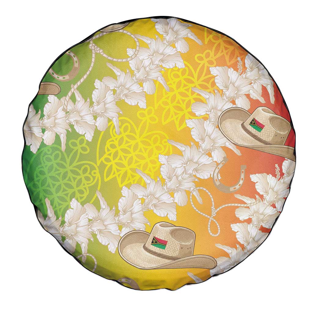 Vanuatu Cowboy Spare Tire Cover Straw Hats Hibiscus With Sand Drawing - Polynesian Pride