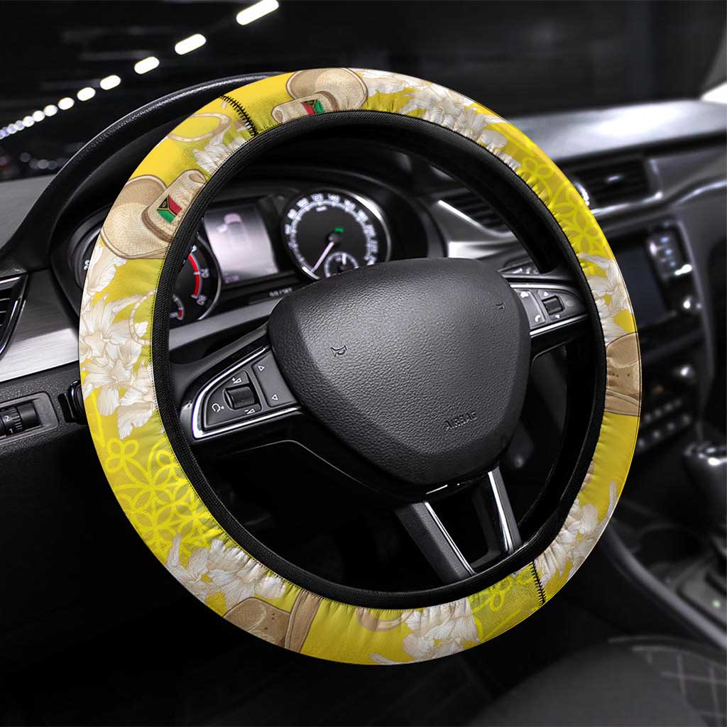Vanuatu Cowboy Steering Wheel Cover Straw Hats Hibiscus With Sand Drawing LT14 Universal Fit Reggae - Polynesian Pride