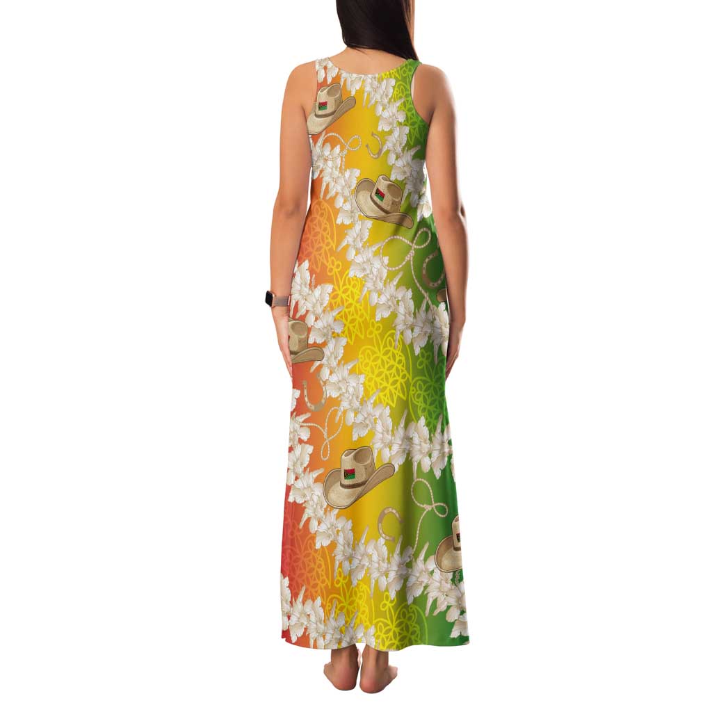 Vanuatu Cowboy Tank Maxi Dress Straw Hats Hibiscus With Sand Drawing - Polynesian Pride
