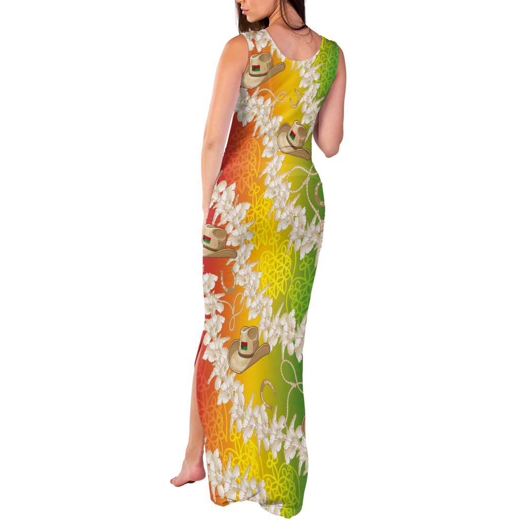 Vanuatu Cowboy Tank Maxi Dress Straw Hats Hibiscus With Sand Drawing - Polynesian Pride