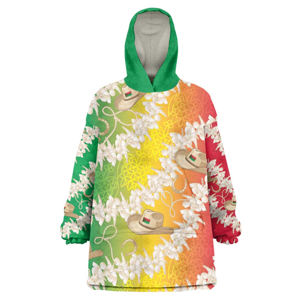 Vanuatu Cowboy Wearable Blanket Hoodie Straw Hats Hibiscus With Sand Drawing - Polynesian Pride