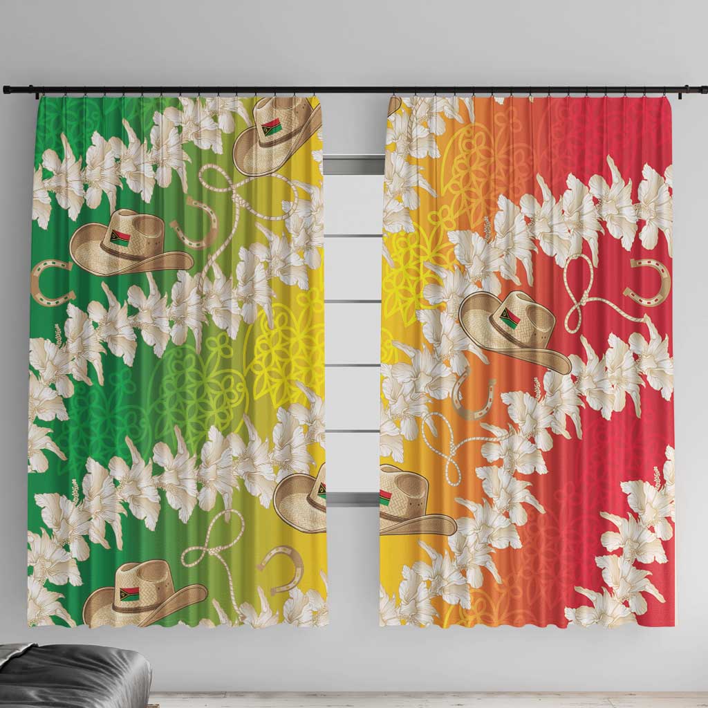 Vanuatu Cowboy Window Curtain Straw Hats Hibiscus With Sand Drawing - Polynesian Pride