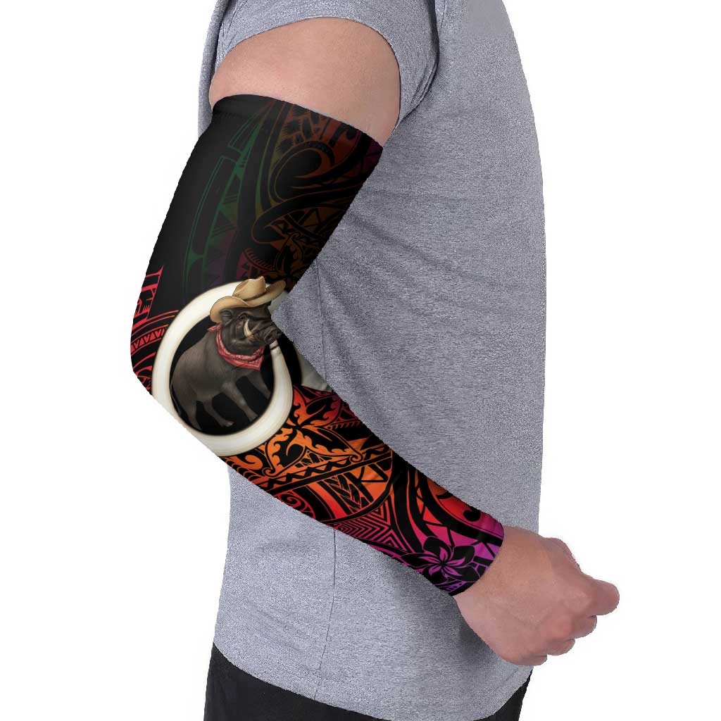 Vanuatu Boar Cowboy Arm Sleeves Tusk Gradient Polynesian Pattern - Polynesian Pride