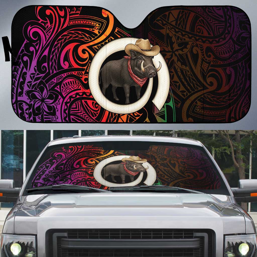 Vanuatu Boar Cowboy Auto Sun Shade Tusk Gradient Polynesian Pattern - Polynesian Pride