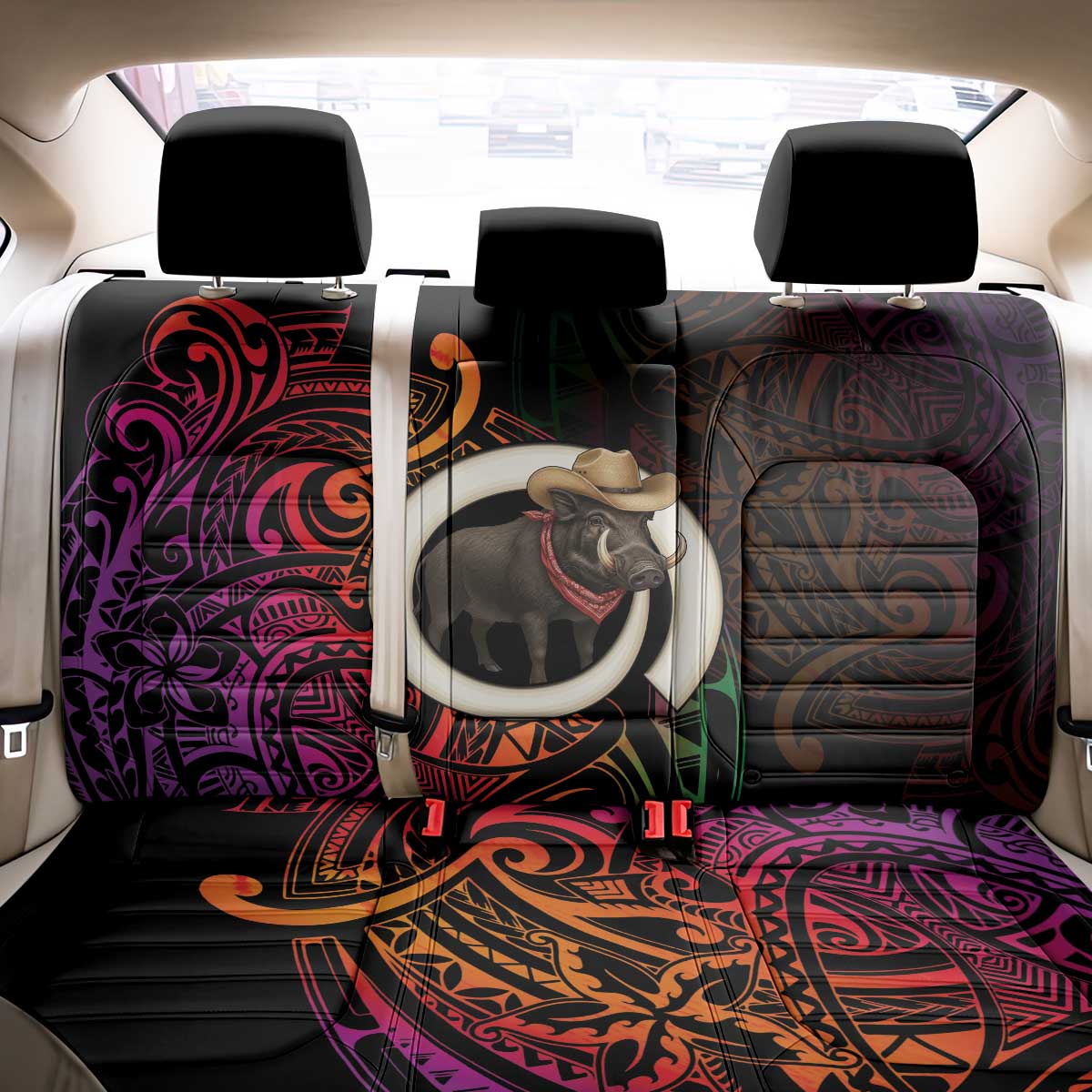 Vanuatu Boar Cowboy Back Car Seat Cover Tusk Gradient Polynesian Pattern - Polynesian Pride