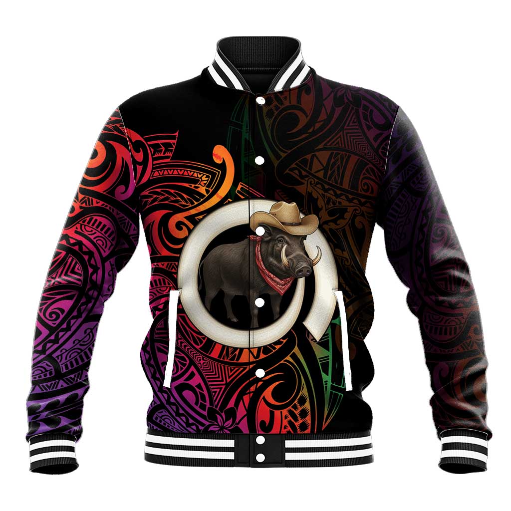 Vanuatu Boar Cowboy Baseball Jacket Tusk Gradient Polynesian Pattern LT14 Unisex Black - Polynesian Pride