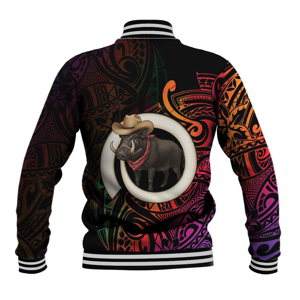 Vanuatu Boar Cowboy Baseball Jacket Tusk Gradient Polynesian Pattern LT14 - Polynesian Pride