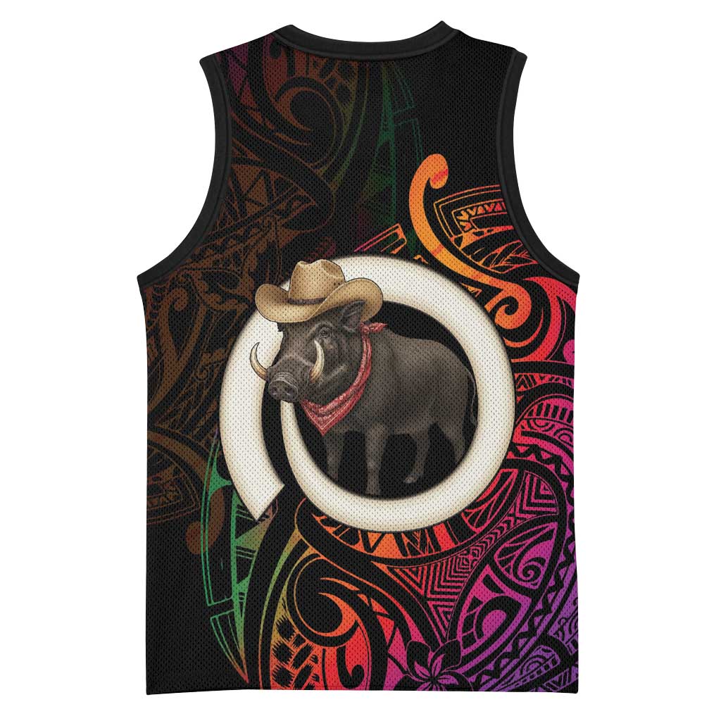 Vanuatu Boar Cowboy Basketball Jersey Tusk Gradient Polynesian Pattern LT14 - Polynesian Pride