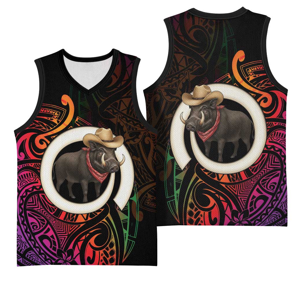 Vanuatu Boar Cowboy Basketball Jersey Tusk Gradient Polynesian Pattern LT14 - Polynesian Pride