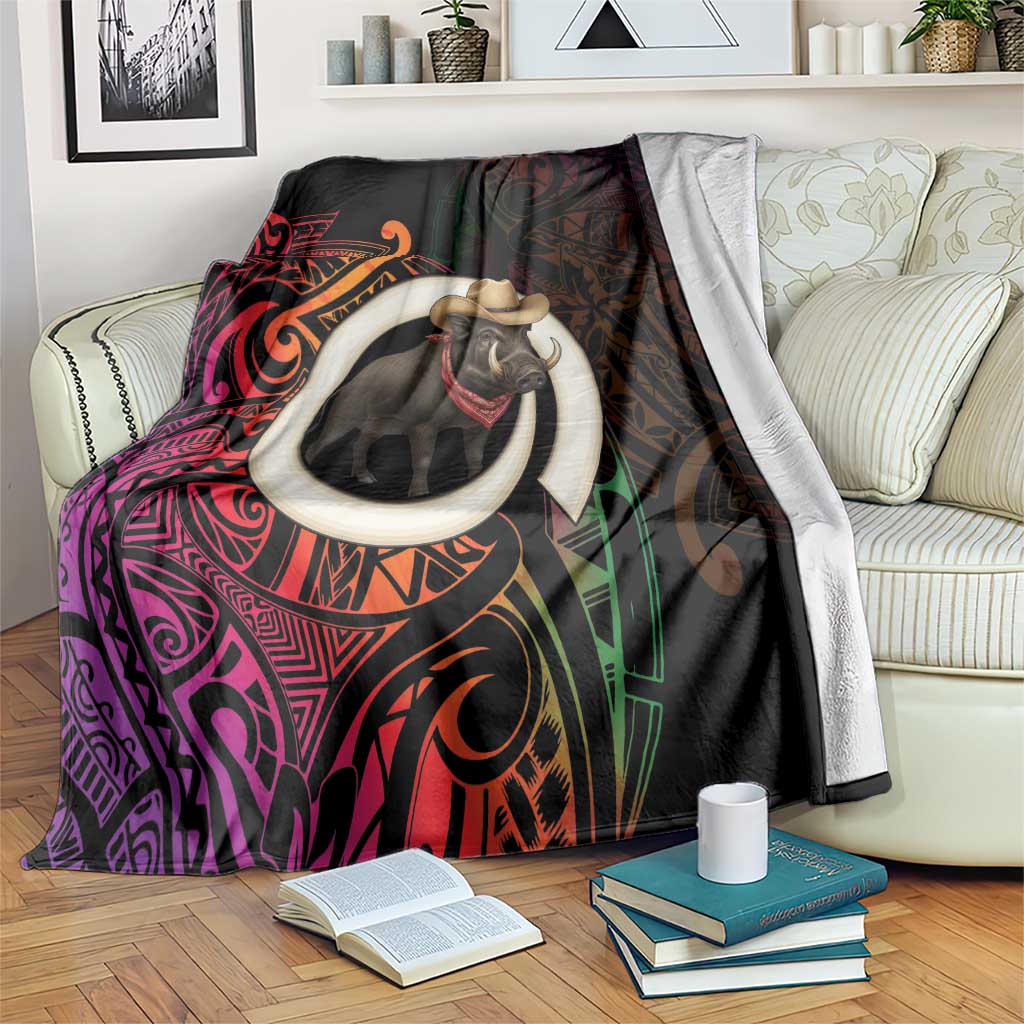 Vanuatu Boar Cowboy Blanket Tusk Gradient Polynesian Pattern - Polynesian Pride