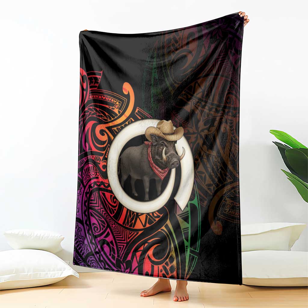 Vanuatu Boar Cowboy Blanket Tusk Gradient Polynesian Pattern - Polynesian Pride