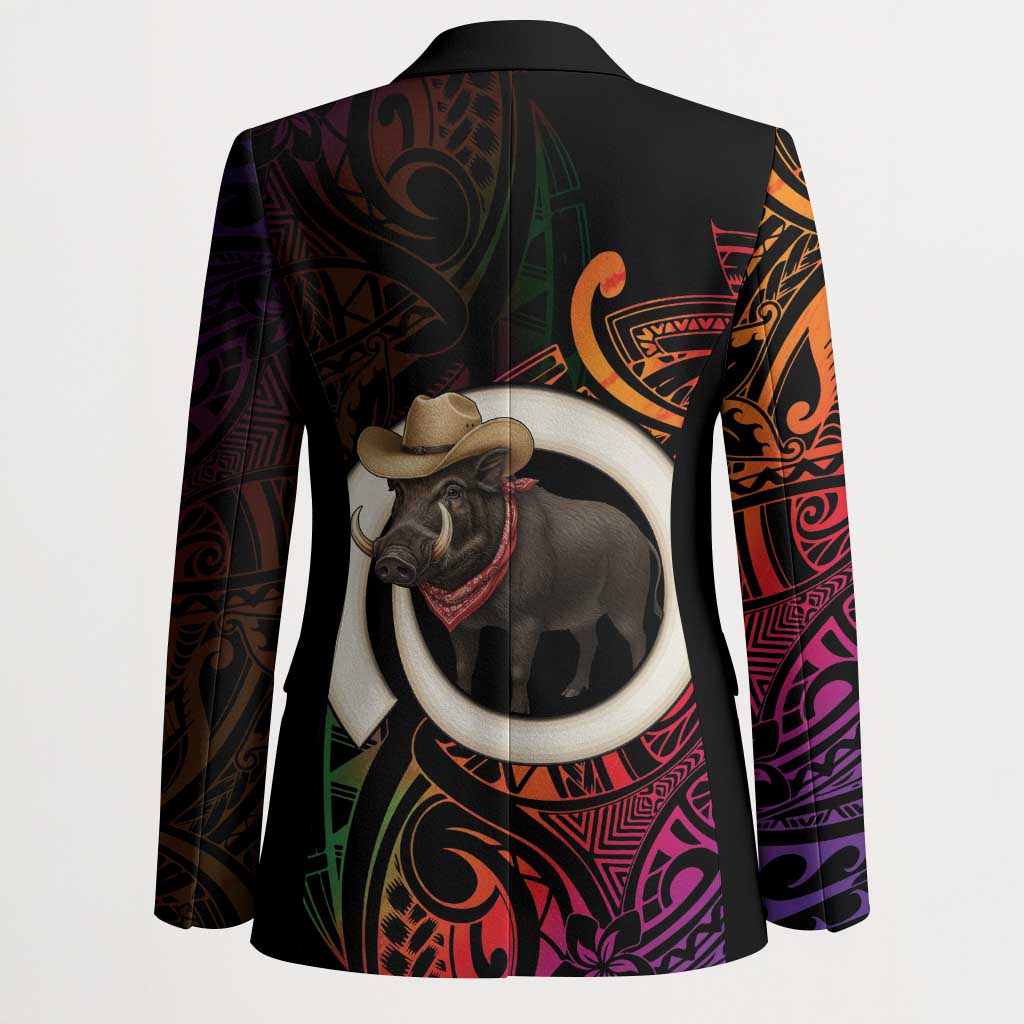 Vanuatu Boar Cowboy Blazer Tusk Gradient Polynesian Pattern LT14 - Polynesian Pride