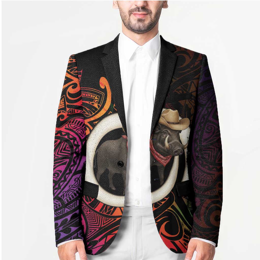 Vanuatu Boar Cowboy Blazer Tusk Gradient Polynesian Pattern LT14 - Polynesian Pride
