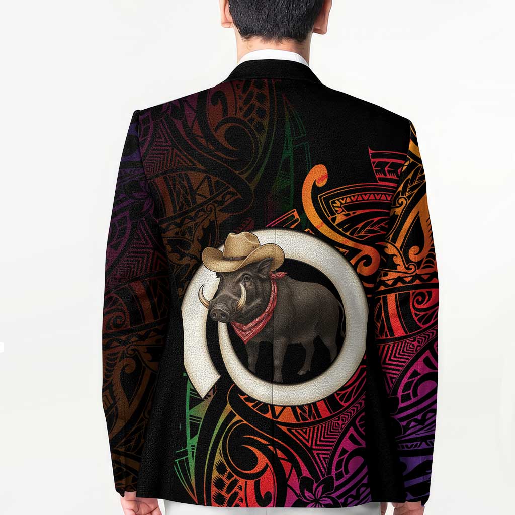 Vanuatu Boar Cowboy Blazer Tusk Gradient Polynesian Pattern LT14 - Polynesian Pride