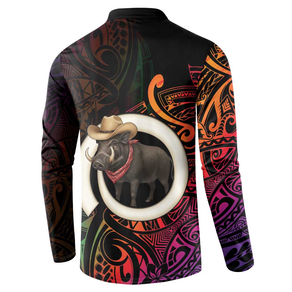 Vanuatu Boar Cowboy Button Sweatshirt Tusk Gradient Polynesian Pattern LT14 - Polynesian Pride