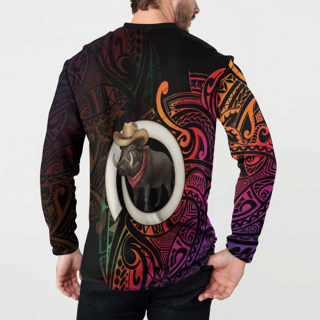 Vanuatu Boar Cowboy Button Sweatshirt Tusk Gradient Polynesian Pattern LT14 - Polynesian Pride