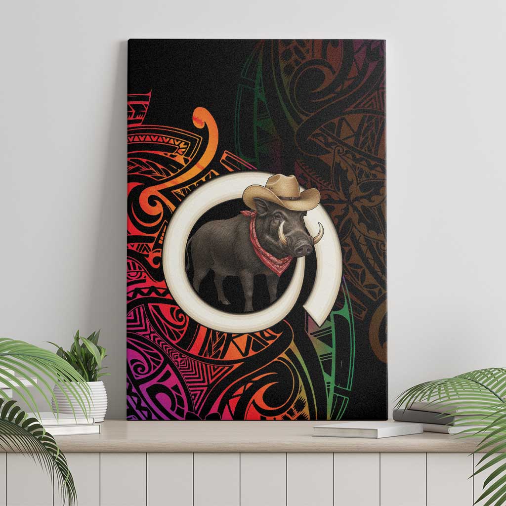 Vanuatu Boar Cowboy Canvas Wall Art Tusk Gradient Polynesian Pattern LT14 - Polynesian Pride