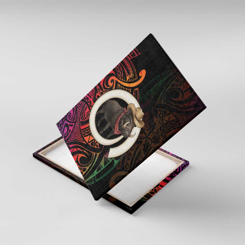 Vanuatu Boar Cowboy Canvas Wall Art Tusk Gradient Polynesian Pattern LT14 With Frame Black - Polynesian Pride