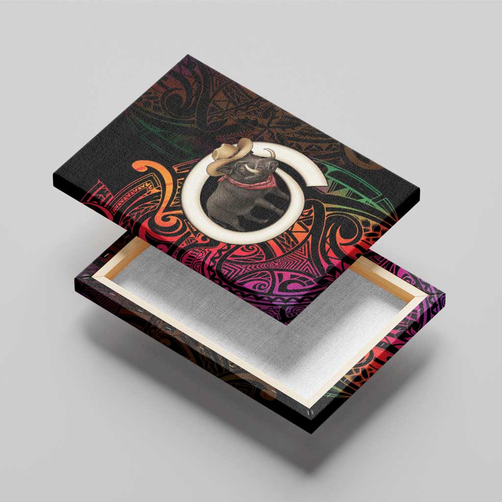 Vanuatu Boar Cowboy Canvas Wall Art Tusk Gradient Polynesian Pattern LT14 - Polynesian Pride