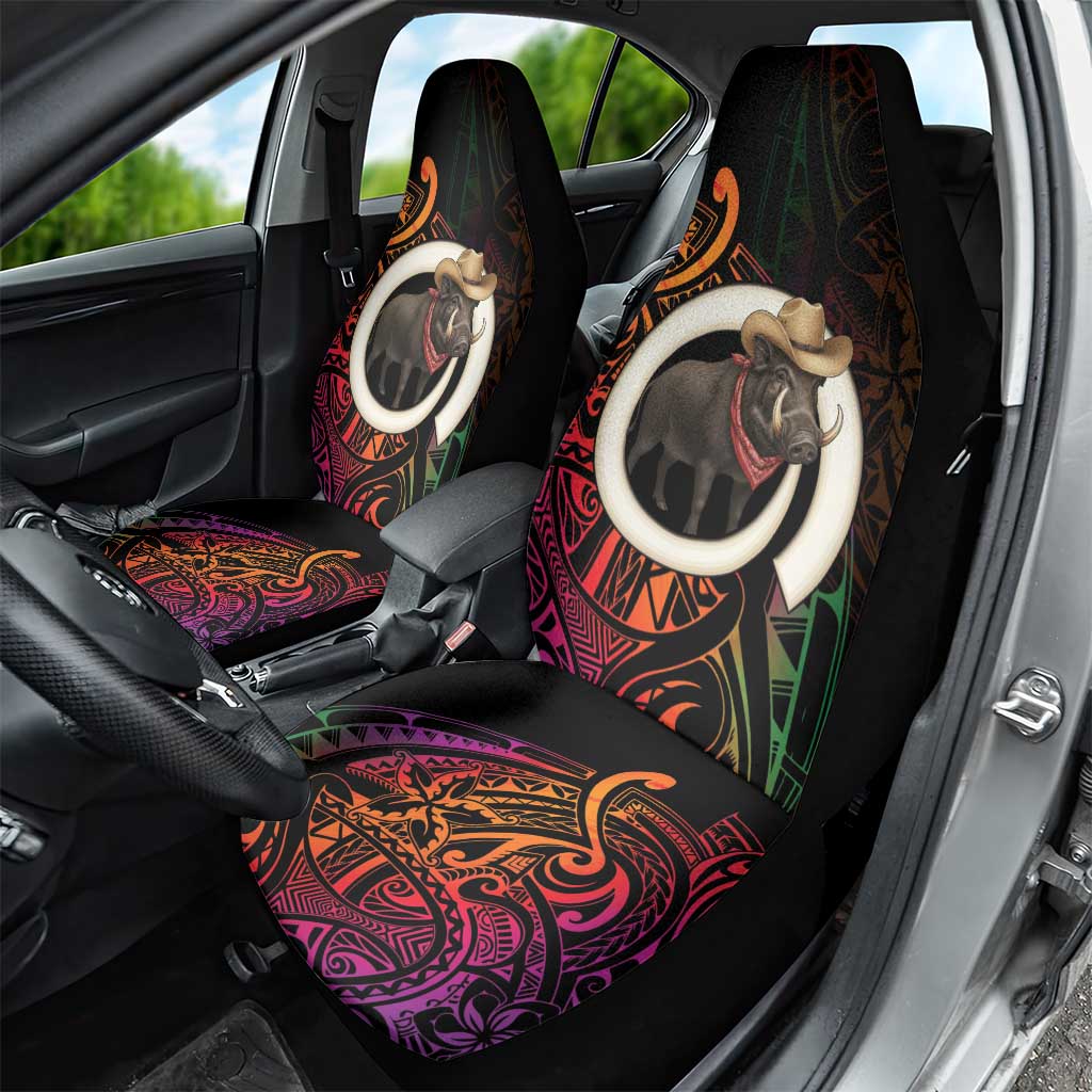 Vanuatu Boar Cowboy Car Seat Cover Tusk Gradient Polynesian Pattern - Polynesian Pride