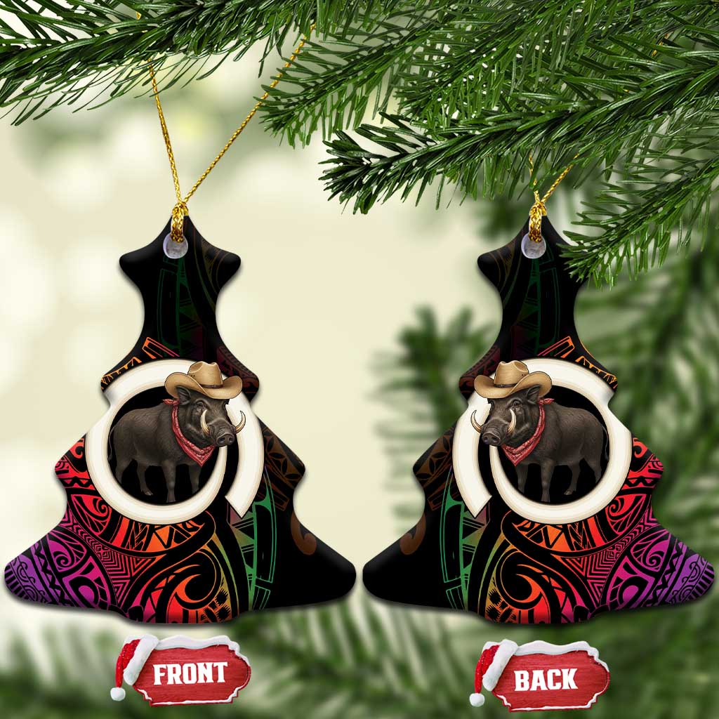 Vanuatu Boar Cowboy Ceramic Ornament Tusk Gradient Polynesian Pattern LT14 Christmas Tree Black - Polynesian Pride