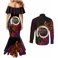 Vanuatu Boar Cowboy Couples Matching Mermaid Dress and Long Sleeve Button Shirt Tusk Gradient Polynesian Pattern LT14 - Polynesian Pride