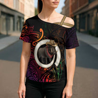 Vanuatu Boar Cowboy Cross Shoulder Shirt Tusk Gradient Polynesian Pattern LT14 - Polynesian Pride