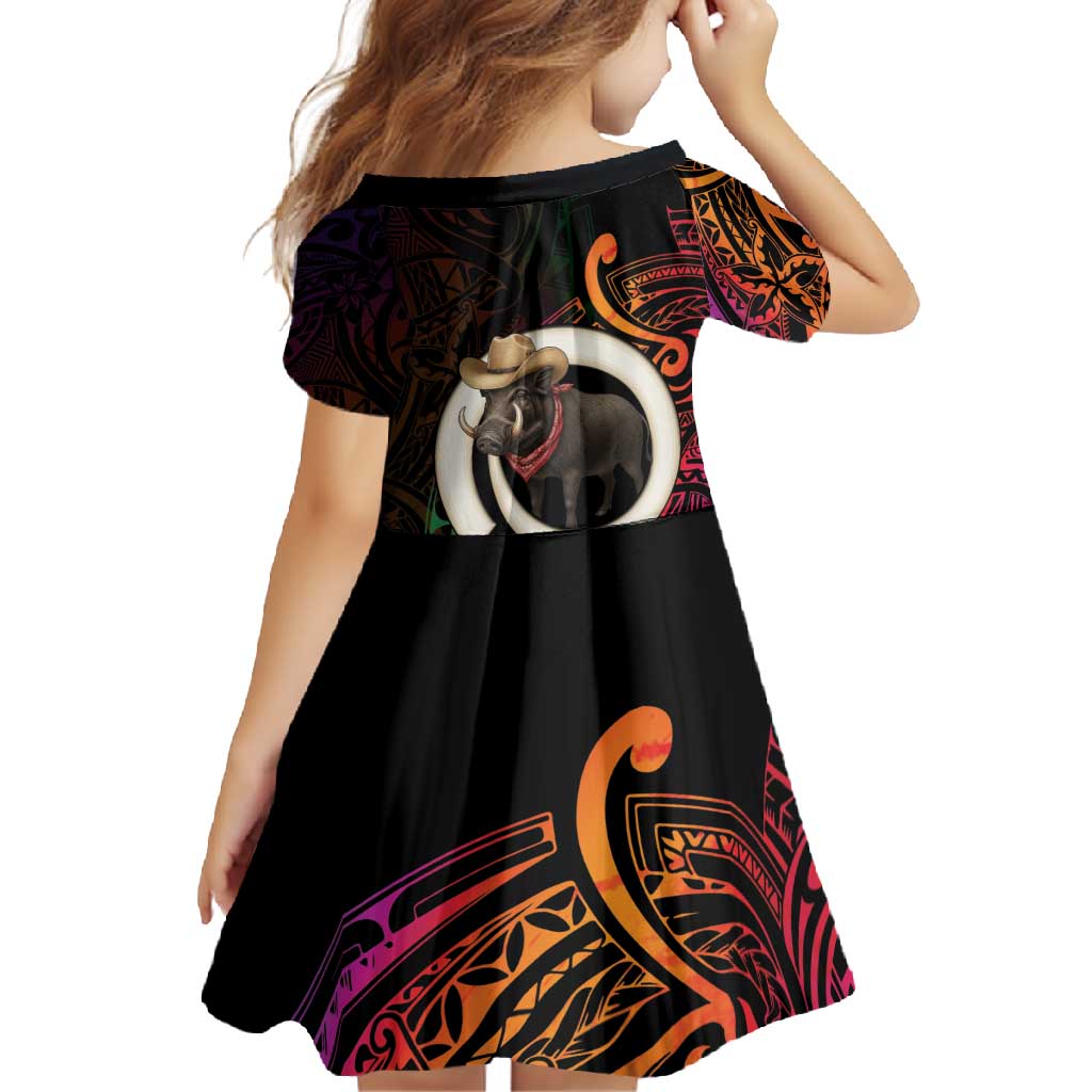 Vanuatu Boar Cowboy Family Matching Mermaid Dress and Hawaiian Shirt Tusk Gradient Polynesian Pattern - Polynesian Pride