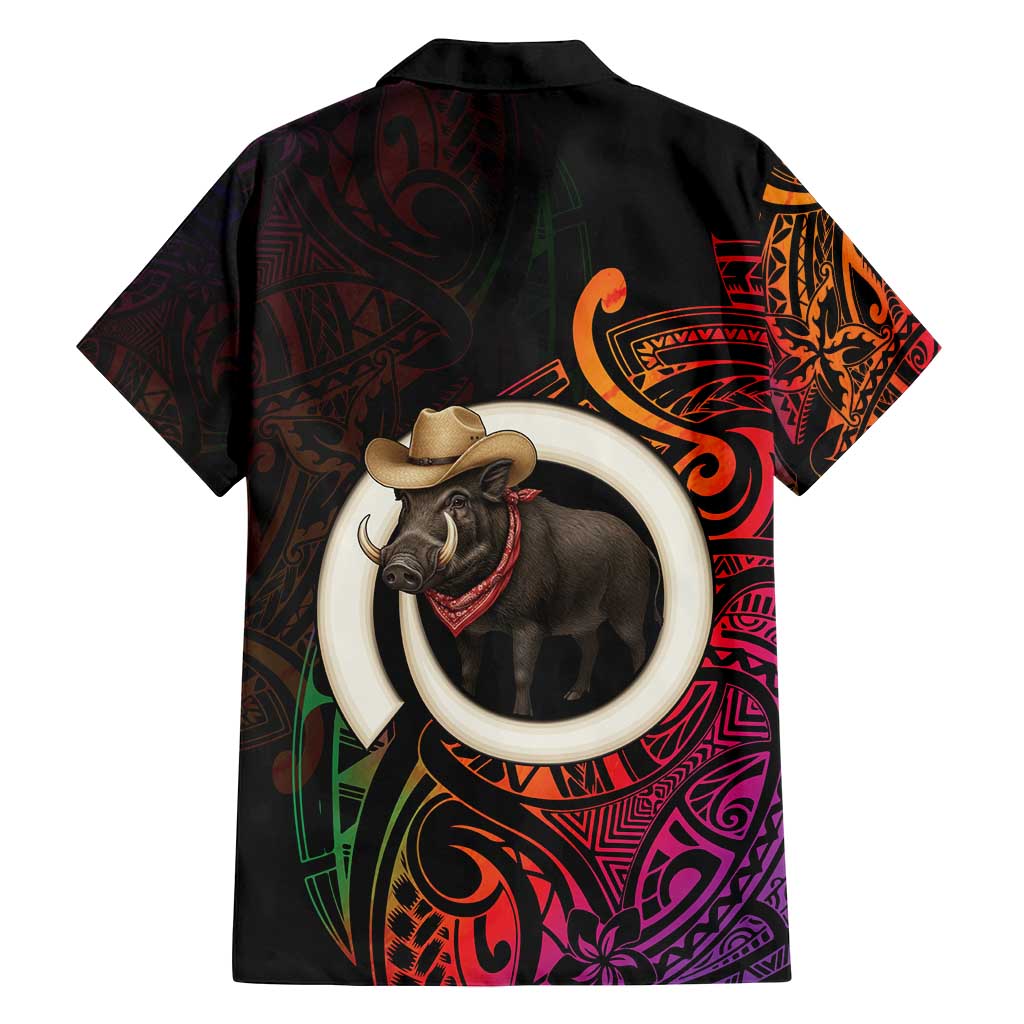 Vanuatu Boar Cowboy Family Matching Off Shoulder Maxi Dress and Hawaiian Shirt Tusk Gradient Polynesian Pattern - Polynesian Pride