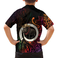 Vanuatu Boar Cowboy Family Matching Off Shoulder Short Dress and Hawaiian Shirt Tusk Gradient Polynesian Pattern - Polynesian Pride