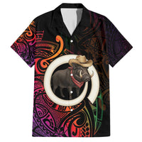 Vanuatu Boar Cowboy Family Matching Puletasi and Hawaiian Shirt Tusk Gradient Polynesian Pattern LT14 Dad's Shirt - Short Sleeve Black - Polynesian Pride