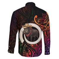 Vanuatu Boar Cowboy Family Matching Short Sleeve Bodycon Dress and Hawaiian Shirt Tusk Gradient Polynesian Pattern - Polynesian Pride