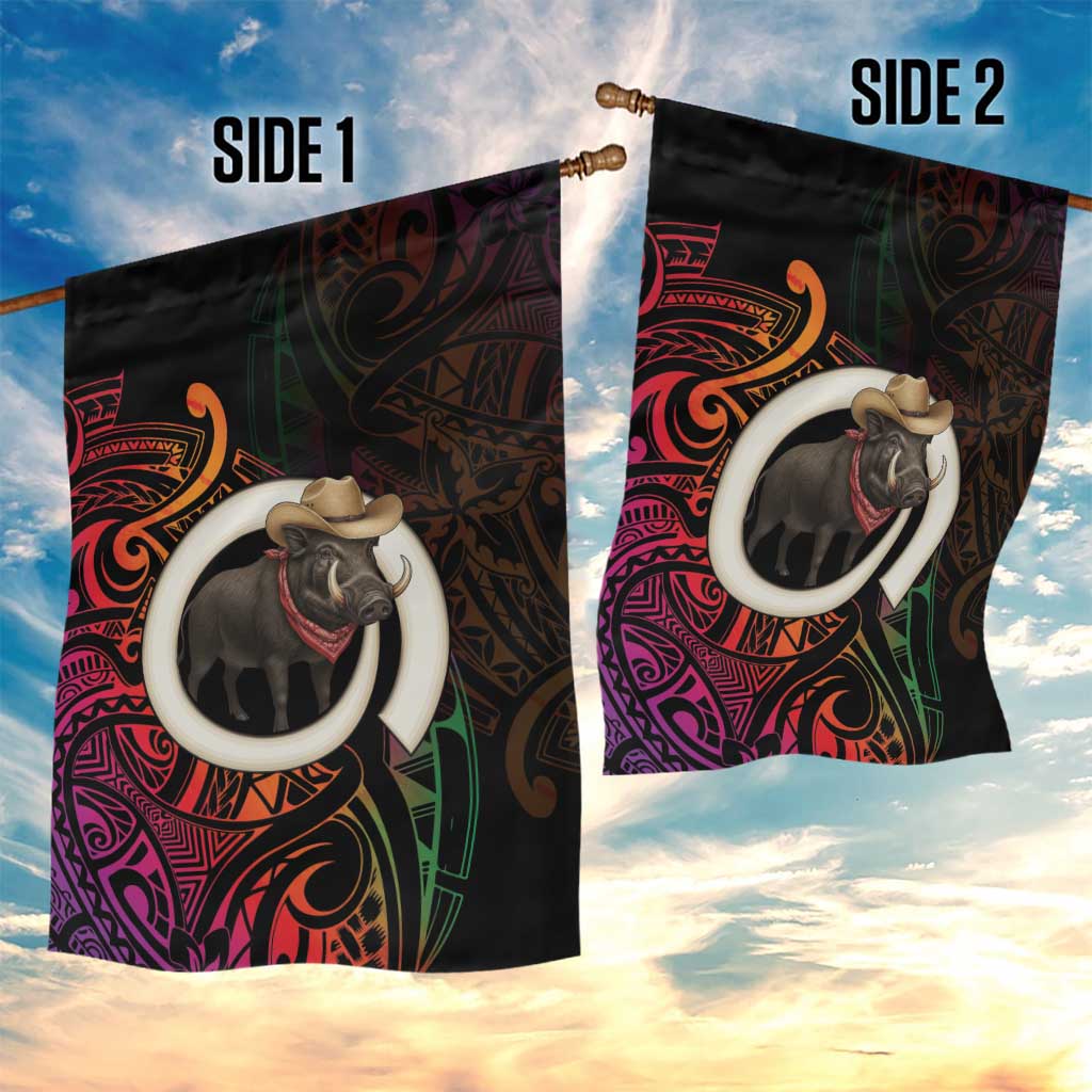 Vanuatu Boar Cowboy Garden Flag Tusk Gradient Polynesian Pattern - Polynesian Pride