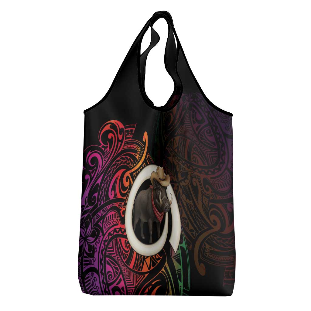 Vanuatu Boar Cowboy Grocery Bag Tusk Gradient Polynesian Pattern LT14 - Polynesian Pride
