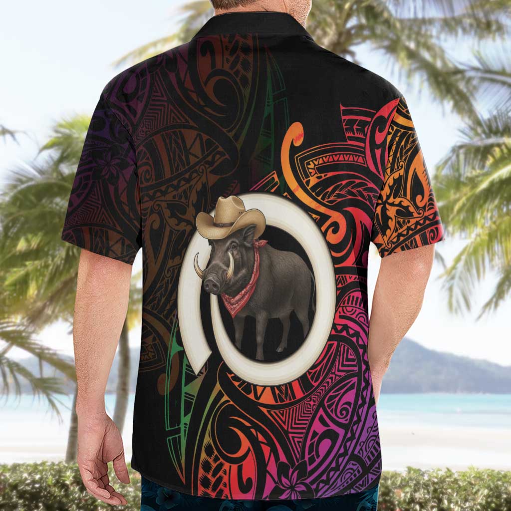 Vanuatu Boar Cowboy Hawaiian Shirt Tusk Gradient Polynesian Pattern LT14 - Polynesian Pride
