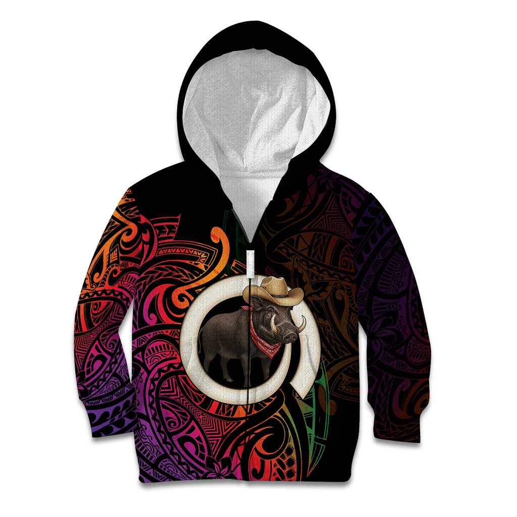 Vanuatu Boar Cowboy Kid Hoodie Tusk Gradient Polynesian Pattern - Polynesian Pride