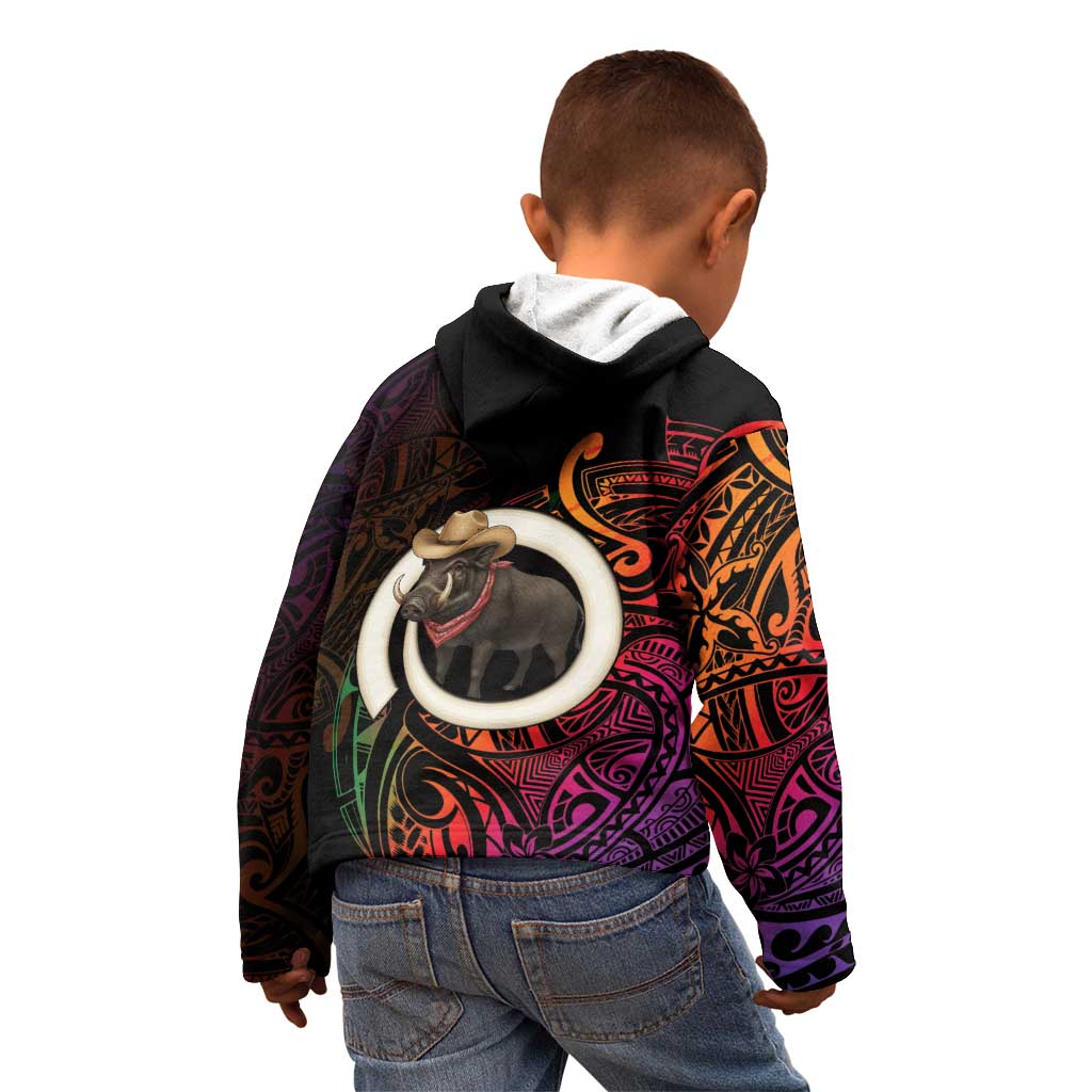 Vanuatu Boar Cowboy Kid Hoodie Tusk Gradient Polynesian Pattern - Polynesian Pride