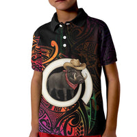 Vanuatu Boar Cowboy Kid Polo Shirt Tusk Gradient Polynesian Pattern - Polynesian Pride