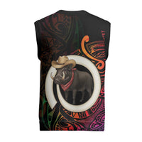 Vanuatu Boar Cowboy Christmas Knitted V-Neck Vest Tusk Gradient Polynesian Pattern LT14 - Polynesian Pride