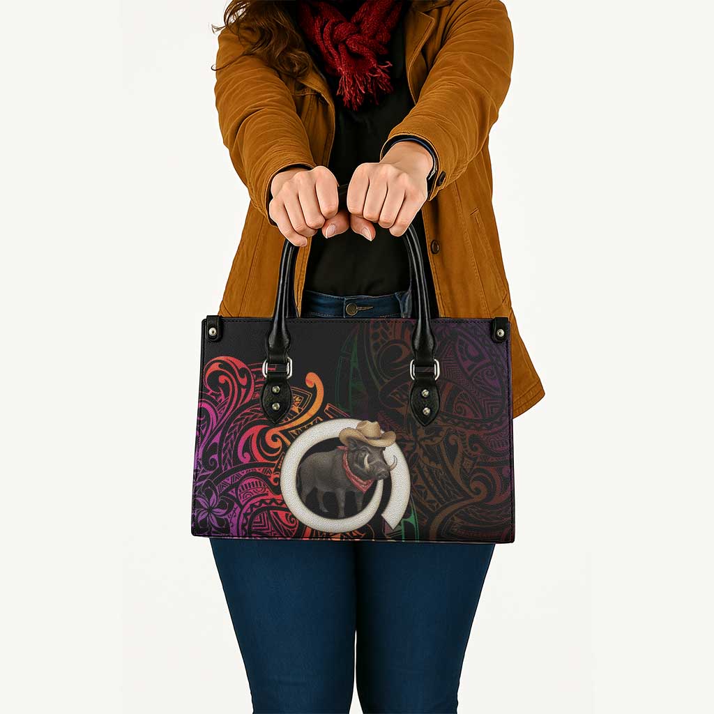 Vanuatu Boar Cowboy Leather Bag Tusk Gradient Polynesian Pattern - Polynesian Pride