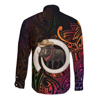 Vanuatu Boar Cowboy Long Sleeve Button Shirt Tusk Gradient Polynesian Pattern LT14 - Polynesian Pride