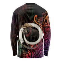 Vanuatu Boar Cowboy Long Sleeve Shirt Tusk Gradient Polynesian Pattern LT14 - Polynesian Pride