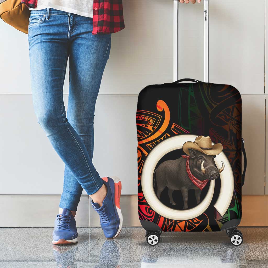 Vanuatu Boar Cowboy Luggage Cover Tusk Gradient Polynesian Pattern - Polynesian Pride