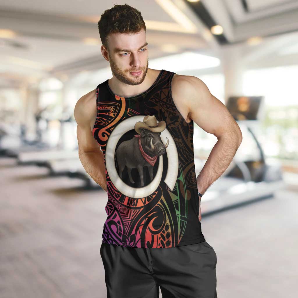 Vanuatu Boar Cowboy Men Tank Top Tusk Gradient Polynesian Pattern - Polynesian Pride
