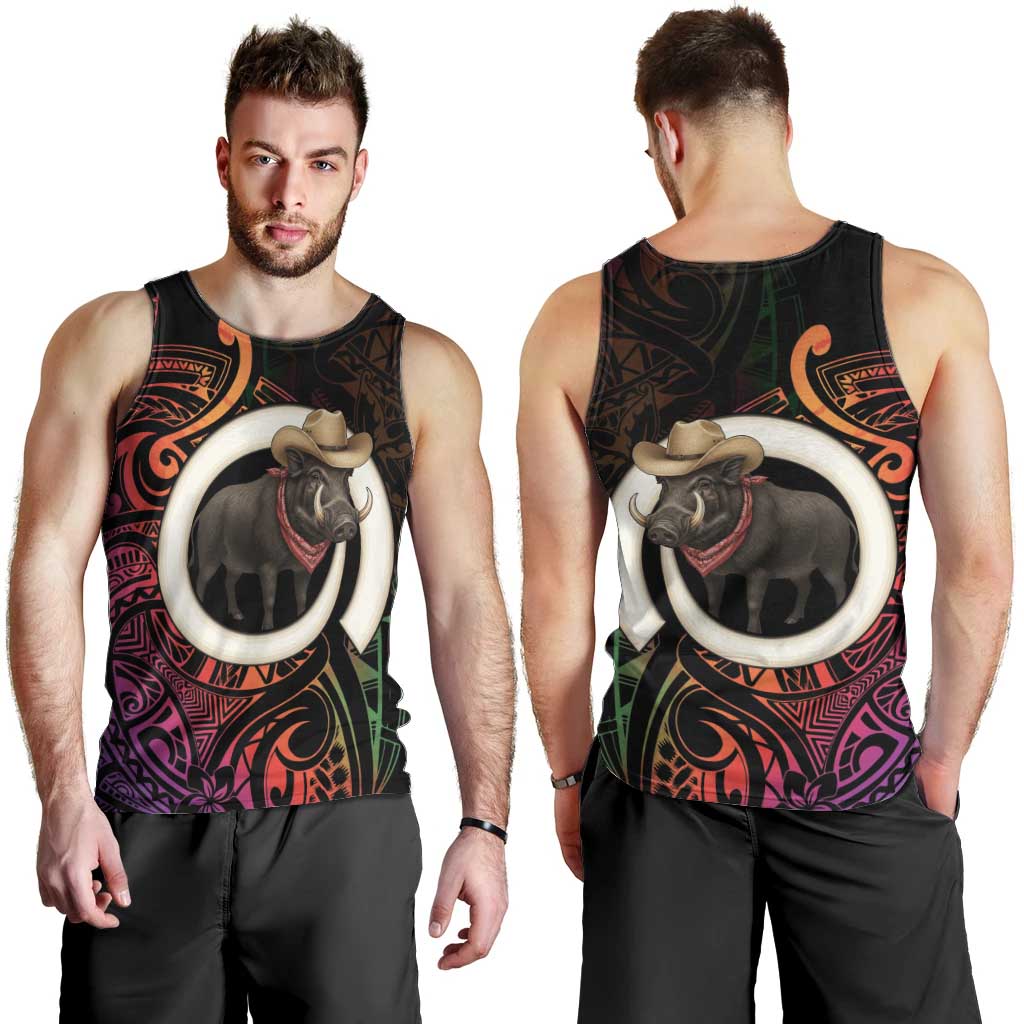 Vanuatu Boar Cowboy Men Tank Top Tusk Gradient Polynesian Pattern - Polynesian Pride