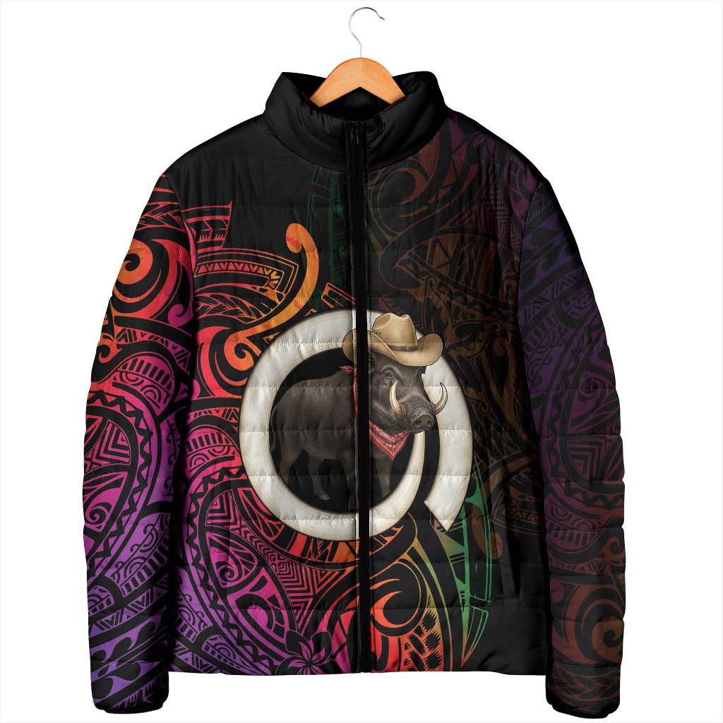 Vanuatu Boar Cowboy Padded Jacket Tusk Gradient Polynesian Pattern LT14 - Polynesian Pride